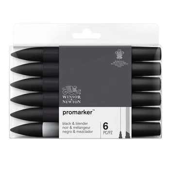 W&N Promarker 6pc Black & Blender
