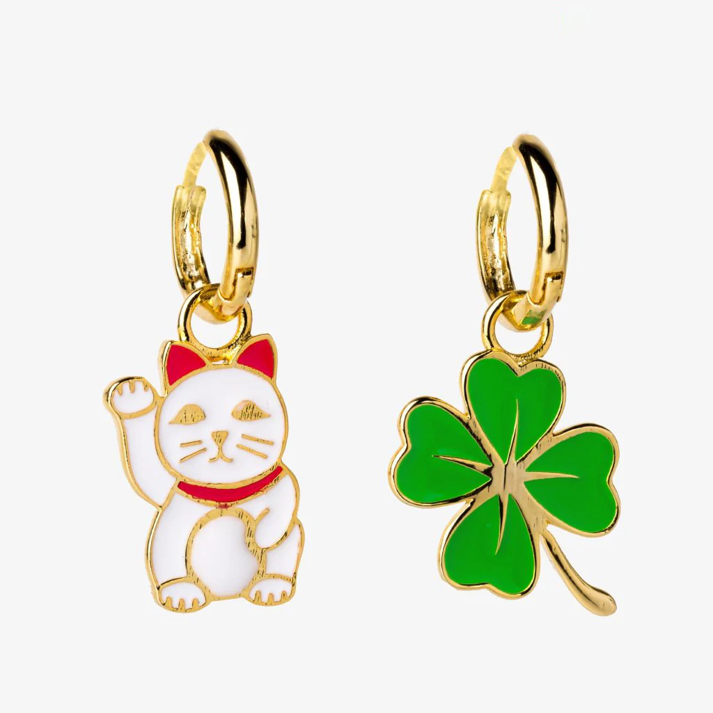 YOW: Earrings - Lucky Cat & Clover - Image 2